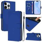 For iPhone 16 Pro Max Skin Feel Solid Color Leather Phone Case with Lanyard(Dark Blue) - 1
