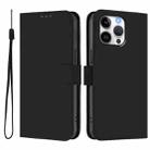 For iPhone 16 Pro Max Skin Feel Solid Color Leather Phone Case with Lanyard(Black) - 2