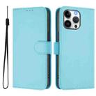 For iPhone 16 Pro Max Skin Feel Solid Color Leather Phone Case with Lanyard(Sky Blue) - 2