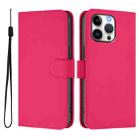 For iPhone 16 Pro Max Skin Feel Solid Color Leather Phone Case with Lanyard(Rose Red) - 2