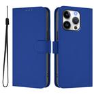 For iPhone 16 Pro Skin Feel Solid Color Leather Phone Case with Lanyard(Dark Blue) - 2