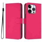 For iPhone 16 Pro Skin Feel Solid Color Leather Phone Case with Lanyard(Rose Red) - 2
