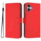 For iPhone 16 Plus Skin Feel Solid Color Leather Phone Case with Lanyard(Red) - 2