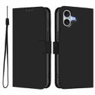 For iPhone 16 Plus Skin Feel Solid Color Leather Phone Case with Lanyard(Black) - 2