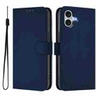 For iPhone 16 Plus Skin Feel Solid Color Leather Phone Case with Lanyard(Navy Blue) - 2