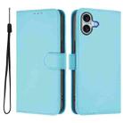 For iPhone 16 Plus Skin Feel Solid Color Leather Phone Case with Lanyard(Sky Blue) - 2
