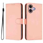 For iPhone 16 Skin Feel Solid Color Leather Phone Case with Lanyard(Pink) - 2