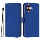 For iPhone 16 Skin Feel Solid Color Leather Phone Case with Lanyard(Dark Blue) - 2