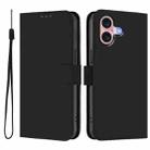 For iPhone 16 Skin Feel Solid Color Leather Phone Case with Lanyard(Black) - 2
