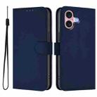 For iPhone 16 Skin Feel Solid Color Leather Phone Case with Lanyard(Navy Blue) - 2