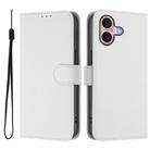 For iPhone 16 Skin Feel Solid Color Leather Phone Case with Lanyard(White) - 2