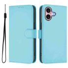 For iPhone 16 Skin Feel Solid Color Leather Phone Case with Lanyard(Sky Blue) - 2