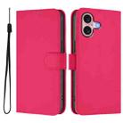 For iPhone 16 Skin Feel Solid Color Leather Phone Case with Lanyard(Rose Red) - 2