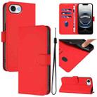 For iPhone 16e Skin Feel Solid Color Leather Phone Case with Lanyard(Red) - 1