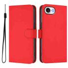 For iPhone 16e Skin Feel Solid Color Leather Phone Case with Lanyard(Red) - 2