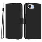 For iPhone 16e Skin Feel Solid Color Leather Phone Case with Lanyard(Black) - 2
