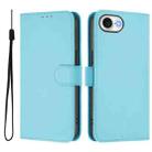 For iPhone 16e Skin Feel Solid Color Leather Phone Case with Lanyard(Sky Blue) - 2