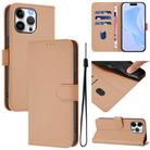 For iPhone 15 Pro Max Skin Feel Solid Color Leather Phone Case with Lanyard(Nude) - 1