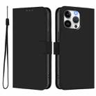 For iPhone 15 Pro Max Skin Feel Solid Color Leather Phone Case with Lanyard(Black) - 2