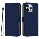 For iPhone 15 Pro Max Skin Feel Solid Color Leather Phone Case with Lanyard(Navy Blue) - 2