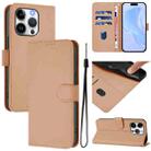 For iPhone 15 Pro Skin Feel Solid Color Leather Phone Case with Lanyard(Nude) - 1