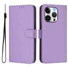 For iPhone 15 Pro Skin Feel Solid Color Leather Phone Case with Lanyard(Lavender Purple) - 2