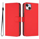 For iPhone 15 Plus Skin Feel Solid Color Leather Phone Case with Lanyard(Red) - 2