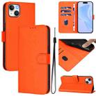 For iPhone 15 Plus Skin Feel Solid Color Leather Phone Case with Lanyard(Orange) - 1