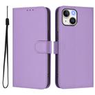 For iPhone 15 Skin Feel Solid Color Leather Phone Case with Lanyard(Lavender Purple) - 2