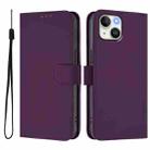 For iPhone 15 Skin Feel Solid Color Leather Phone Case with Lanyard(Violet) - 2