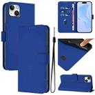 For iPhone 14 Plus Skin Feel Solid Color Leather Phone Case with Lanyard(Dark Blue) - 1