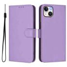 For iPhone 14 Plus Skin Feel Solid Color Leather Phone Case with Lanyard(Lavender Purple) - 2
