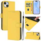 For iPhone 14 Plus Skin Feel Solid Color Leather Phone Case with Lanyard(Lemon Yellow) - 1