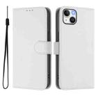 For iPhone 14 Plus Skin Feel Solid Color Leather Phone Case with Lanyard(White) - 2