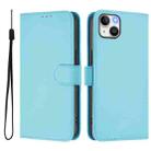 For iPhone 14 Plus Skin Feel Solid Color Leather Phone Case with Lanyard(Sky Blue) - 2