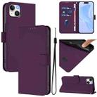 For iPhone 14 Plus Skin Feel Solid Color Leather Phone Case with Lanyard(Violet) - 1