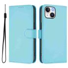 For iPhone 14 / 13 Skin Feel Solid Color Leather Phone Case with Lanyard(Sky Blue) - 2