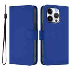 For iPhone 14 Pro Skin Feel Solid Color Leather Phone Case with Lanyard(Dark Blue) - 2