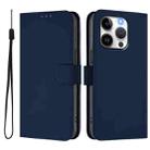 For iPhone 14 Pro Skin Feel Solid Color Leather Phone Case with Lanyard(Navy Blue) - 2
