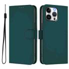 For iPhone 14 Pro Max Skin Feel Solid Color Leather Phone Case with Lanyard(Dark Green) - 2