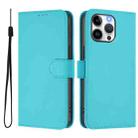 For iPhone 14 Pro Max Skin Feel Solid Color Leather Phone Case with Lanyard(Lake Blue) - 2