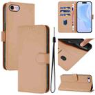 For iPhone SE 2022 / 2020 Skin Feel Solid Color Leather Phone Case with Lanyard(Nude) - 1