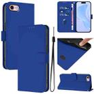 For iPhone SE 2022 / 2020 Skin Feel Solid Color Leather Phone Case with Lanyard(Dark Blue) - 1