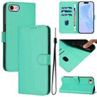 For iPhone SE 2022 / 2020 Skin Feel Solid Color Leather Phone Case with Lanyard(Green) - 1