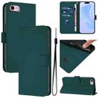 For iPhone SE 2022 / 2020 Skin Feel Solid Color Leather Phone Case with Lanyard(Dark Green) - 1