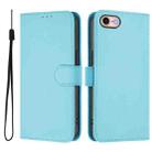For iPhone SE 2022 / 2020 Skin Feel Solid Color Leather Phone Case with Lanyard(Sky Blue) - 2