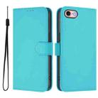 For iPhone SE 2022 / 2020 Skin Feel Solid Color Leather Phone Case with Lanyard(Lake Blue) - 2