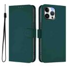 For iPhone 13 Pro Max Skin Feel Solid Color Leather Phone Case with Lanyard(Dark Green) - 2