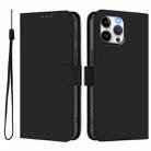 For iPhone 13 Pro Max Skin Feel Solid Color Leather Phone Case with Lanyard(Black) - 2