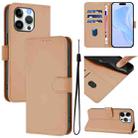 For iPhone 13 Pro Skin Feel Solid Color Leather Phone Case with Lanyard(Nude) - 1